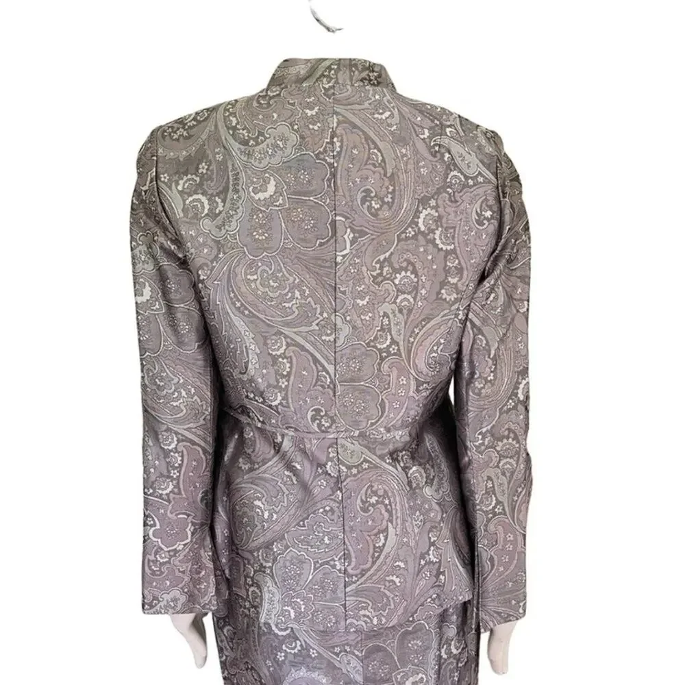 VTG TALBOTS Silk Blend Jacquard 2 Piece Formal Set Skirt & Jacket SZ M